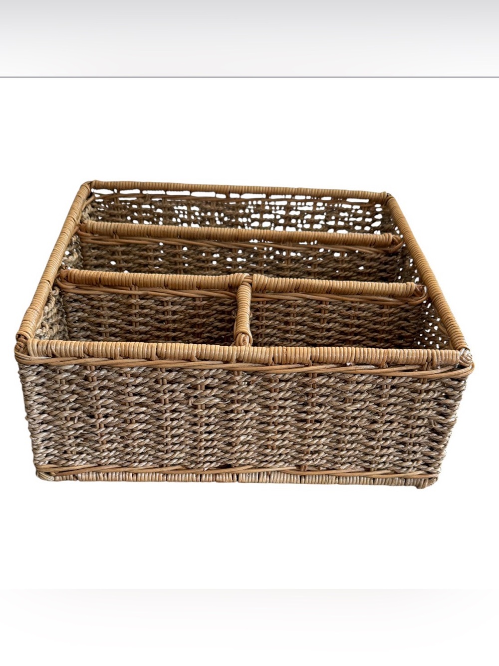 Woven Divided Storage Basket Desk Organizer Tabletop Mail Holder Countertop